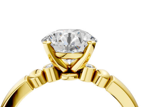 Yellow gold Round Solitaire Beaded Band with Four-Prong Setting_40