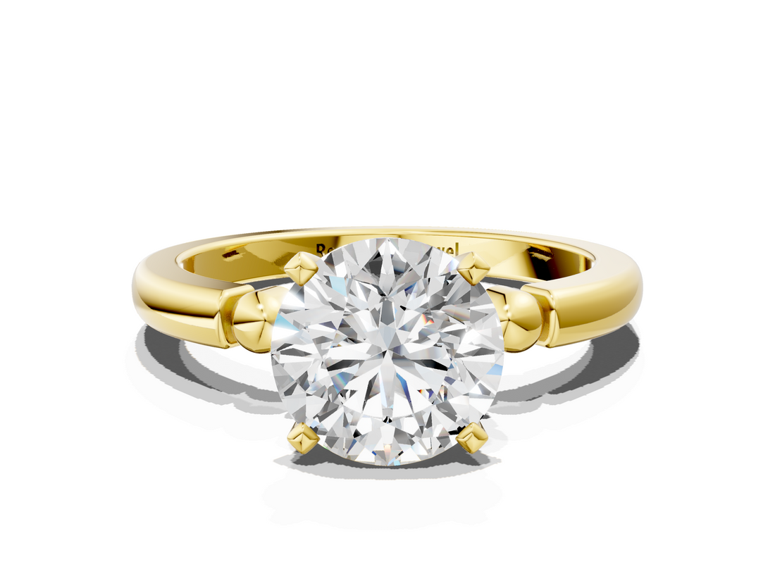 Yellow gold Round Solitaire Beaded Band with Four-Prong Setting_66