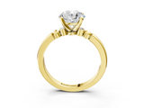Yellow gold Round Solitaire Beaded Band with Four-Prong Setting_69