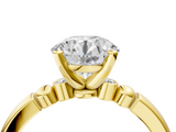 Yellow gold Round Solitaire Beaded Band with Four-Prong Setting_70