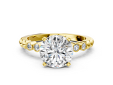 Yellow gold Round Solitaire Bezel Accent Diamond Engagement Ring with Beaded Band and Four-Prong Setting_54
