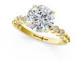 Yellow gold Round Solitaire Bezel Accent Diamond Engagement Ring with Beaded Band and Four-Prong Setting_55