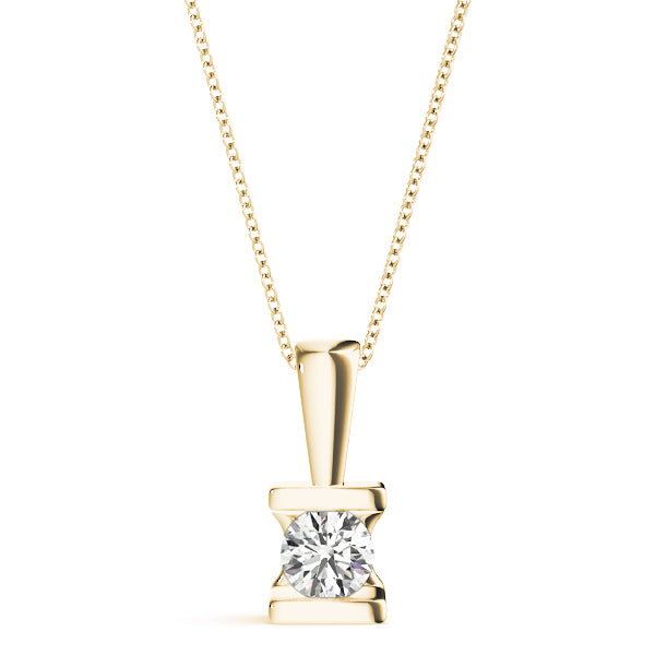 Yellow gold Round Solitaire Bezel-Set Diamond Pendant