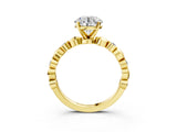 Yellow gold Round Solitaire Bezel-Set Diamond Ring with Beaded Band and Four-Prong Setting_55