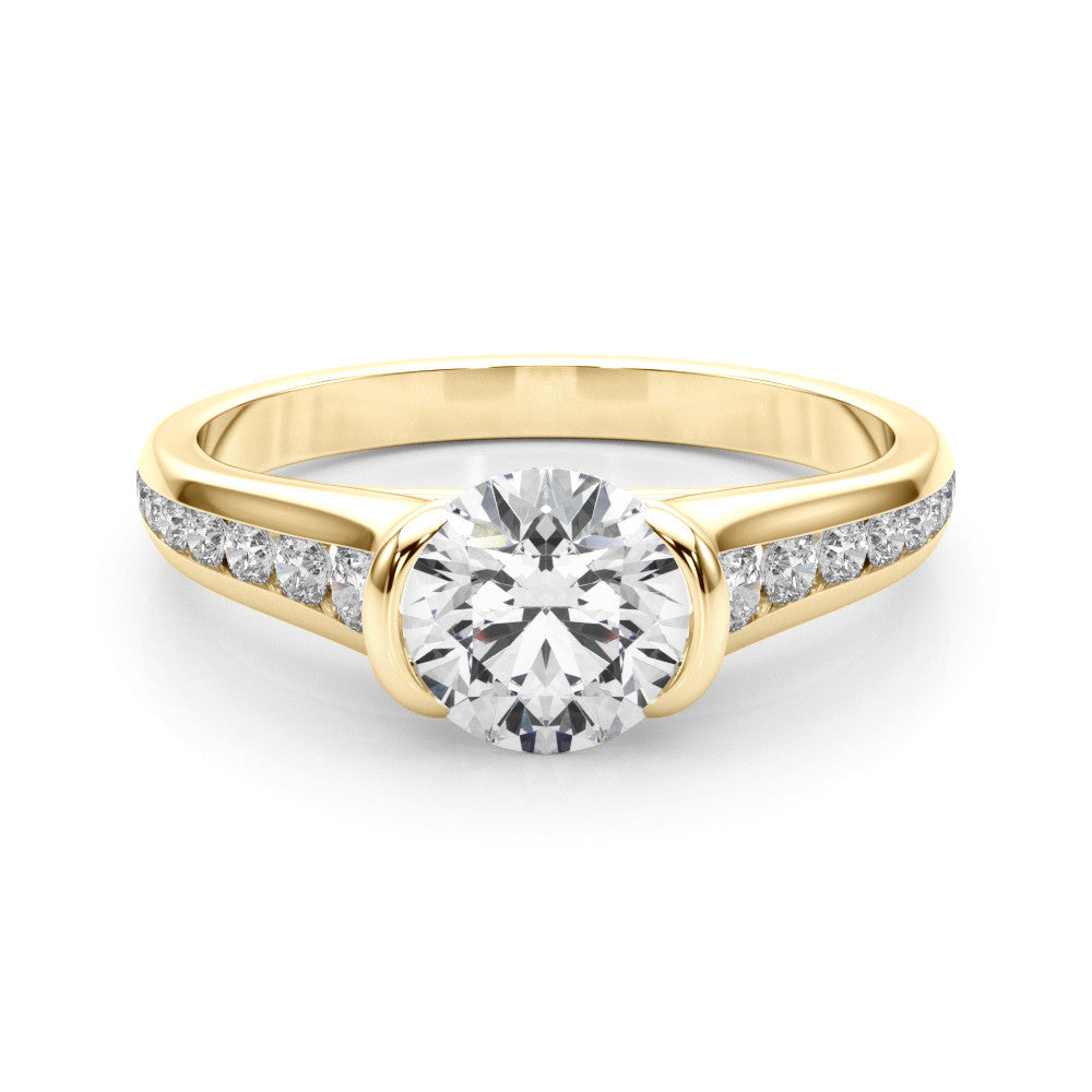 Yellow gold Round Solitaire Bezel-Set Diamond Ring with Channel-Set Band 1