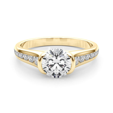 Yellow gold Round Solitaire Bezel-Set Diamond Ring with Channel-Set Band 1