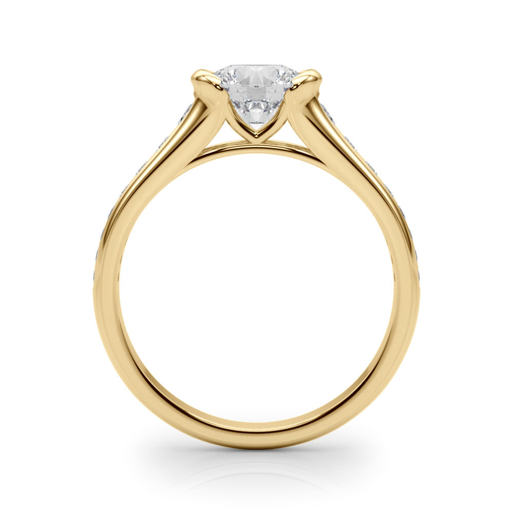 Yellow gold Round Solitaire Bezel-Set Diamond Ring with Channel-Set Band 2