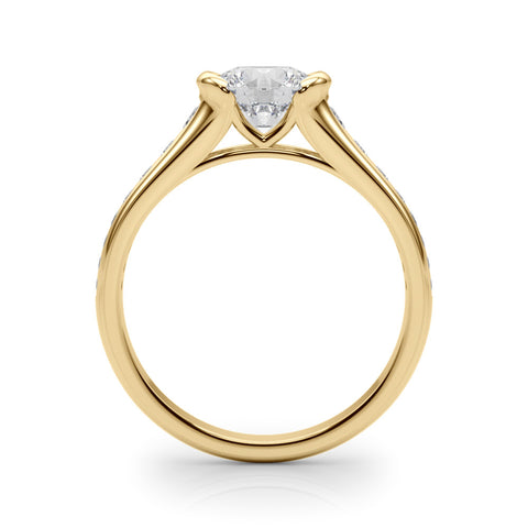 Yellow gold Round Solitaire Bezel-Set Diamond Ring with Channel-Set Band 2