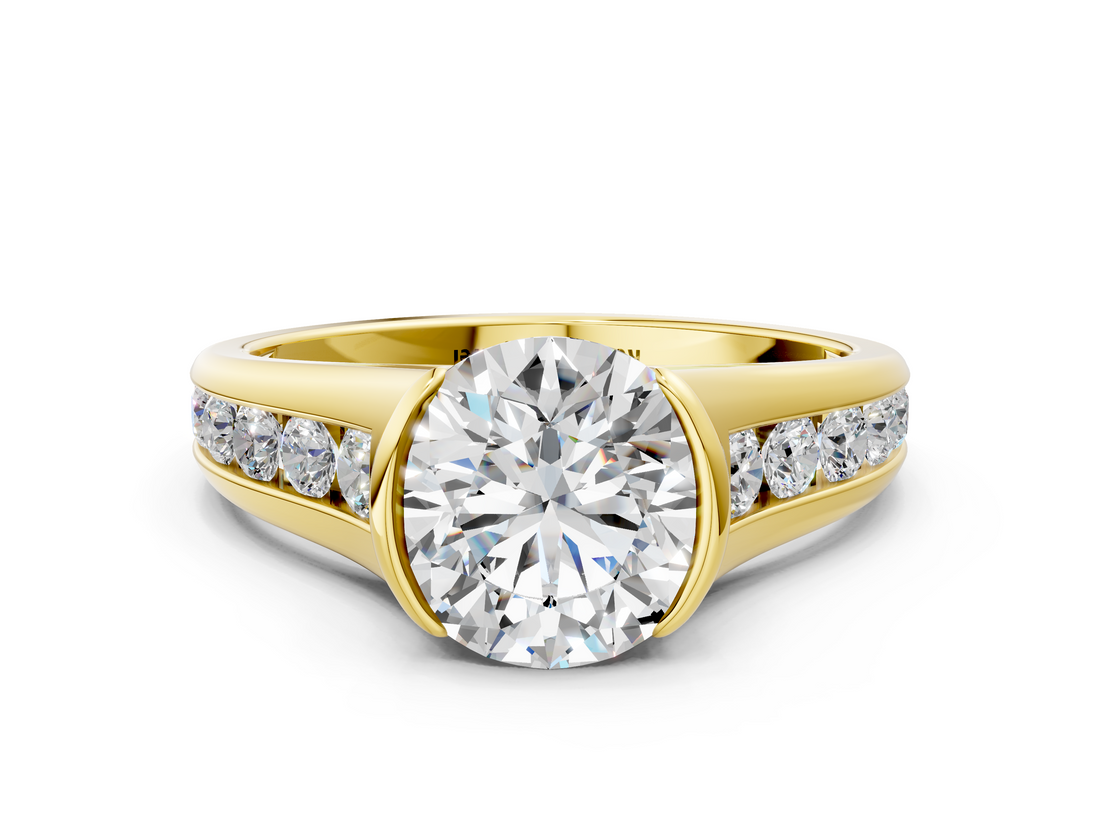 Yellow gold Round Solitaire Bezel-Set Diamond Ring with Channel-Set Band_40