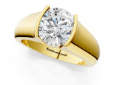 Yellow gold Round Solitaire Bezel Set Diamond Ring with Wide Band_4