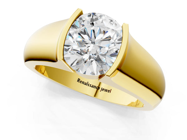 Yellow Gold Round Half Bezel Solitaire Engagement Ring Setting