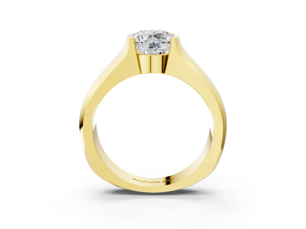 Yellow Gold Round Half Bezel Solitaire Engagement Ring Setting