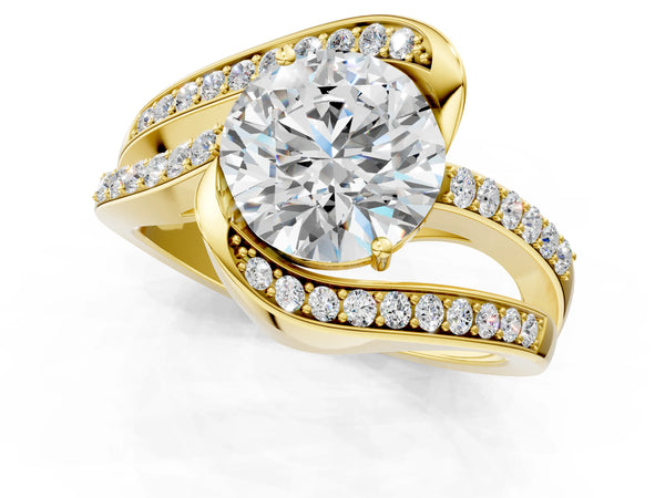 Yellow gold Round Solitaire Bypass Diamond Engagement Ring with Channel-Set Band and Four-Prong Setting
