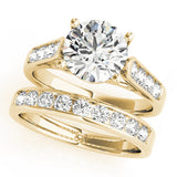 Yellow gold Fancy Green Oval Cut Solitaire Cathedral Diamond Engagement Ring with Channel-Set Band and Four-Prong Setting