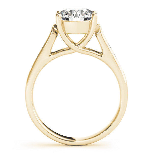 Yellow gold Fancy Pink Oval Cut Solitaire Cathedral Diamond Engagement Ring with Channel-Set Band and Four-Prong Setting