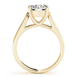 Yellow gold Fancy Green Oval Cut Solitaire Cathedral Diamond Engagement Ring with Channel-Set Band and Four-Prong Setting