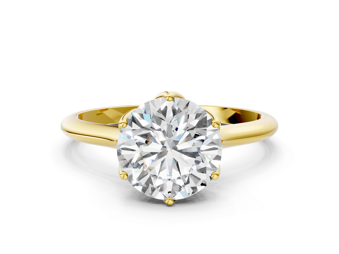 Yellow gold Round Solitaire Cathedral Diamond Ring with Six-Prong Setting_44