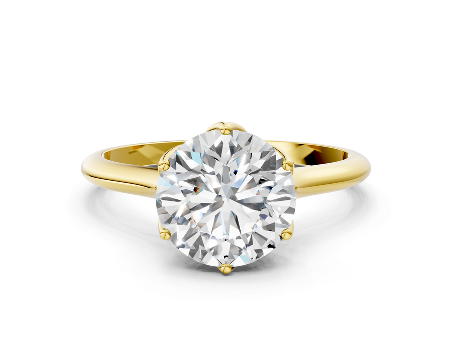 Yellow gold Round Solitaire Cathedral Diamond Ring with Six-Prong Setting