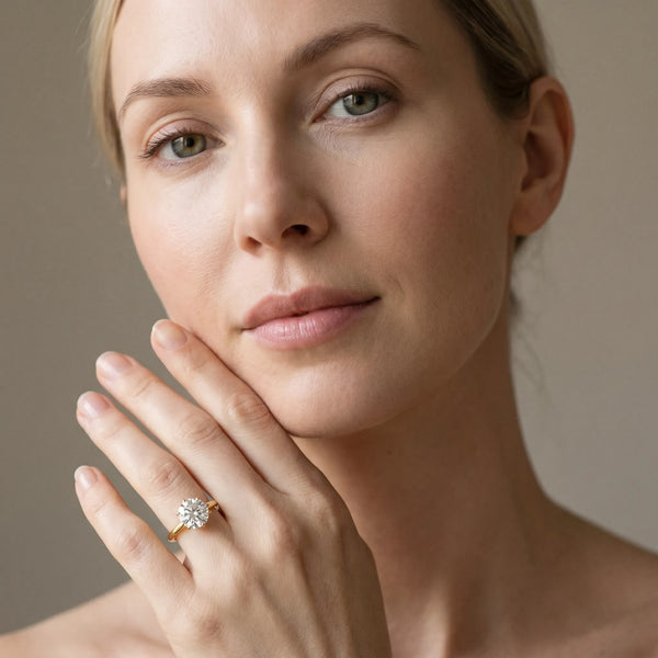 Yellow gold Round Solitaire Cathedral Diamond Ring with Six-Prong Setting
