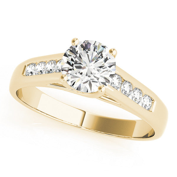 Yellow gold Round Solitaire Channel-Set Diamond Engagement Ring with Four-Prong Setting