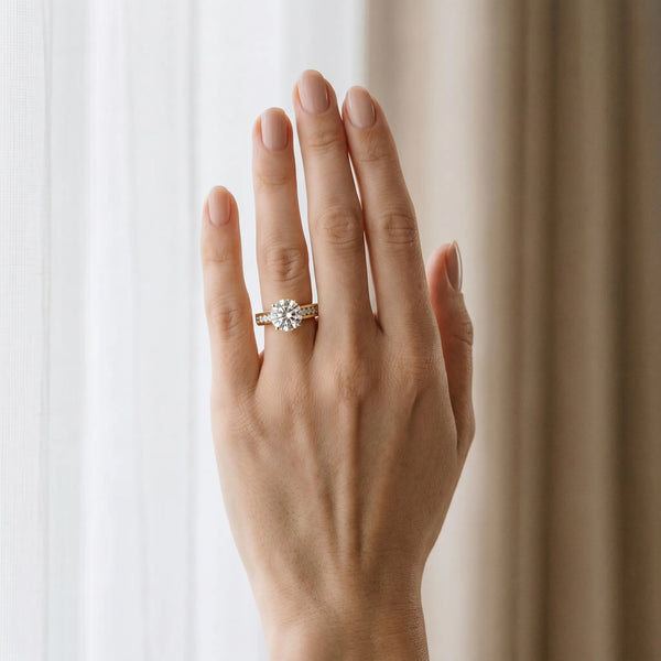 Yellow gold Round Solitaire Channel-Set Diamond Engagement Ring with Four-Prong Setting