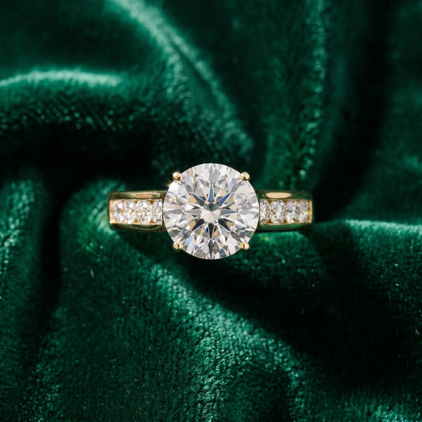 Yellow gold Round Solitaire Channel-Set Diamond Engagement Ring with Four-Prong Setting