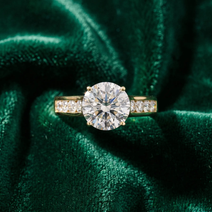 Yellow gold Round Solitaire Channel-Set Diamond Engagement Ring with Four-Prong Setting