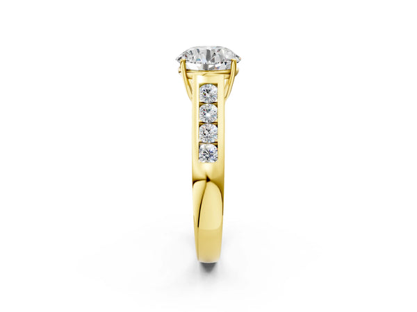 Yellow gold Round Solitaire Channel-Set Diamond Engagement Ring with Four-Prong Setting