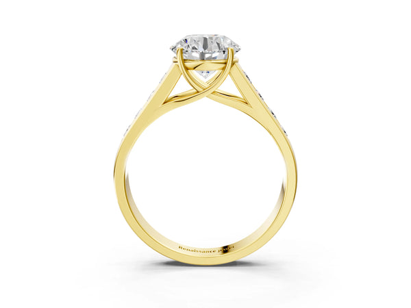 Yellow gold Round Solitaire Channel-Set Diamond Engagement Ring with Four-Prong Setting