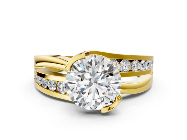 10K Yellow Gold 1.51 Carat D VVS2 Round Solitaire Channel-Set Split Shank Ring with Tension Prong Setting