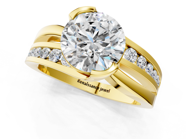 10K Yellow Gold 1.51 Carat D VVS2 Round Solitaire Channel-Set Split Shank Ring with Tension Prong Setting
