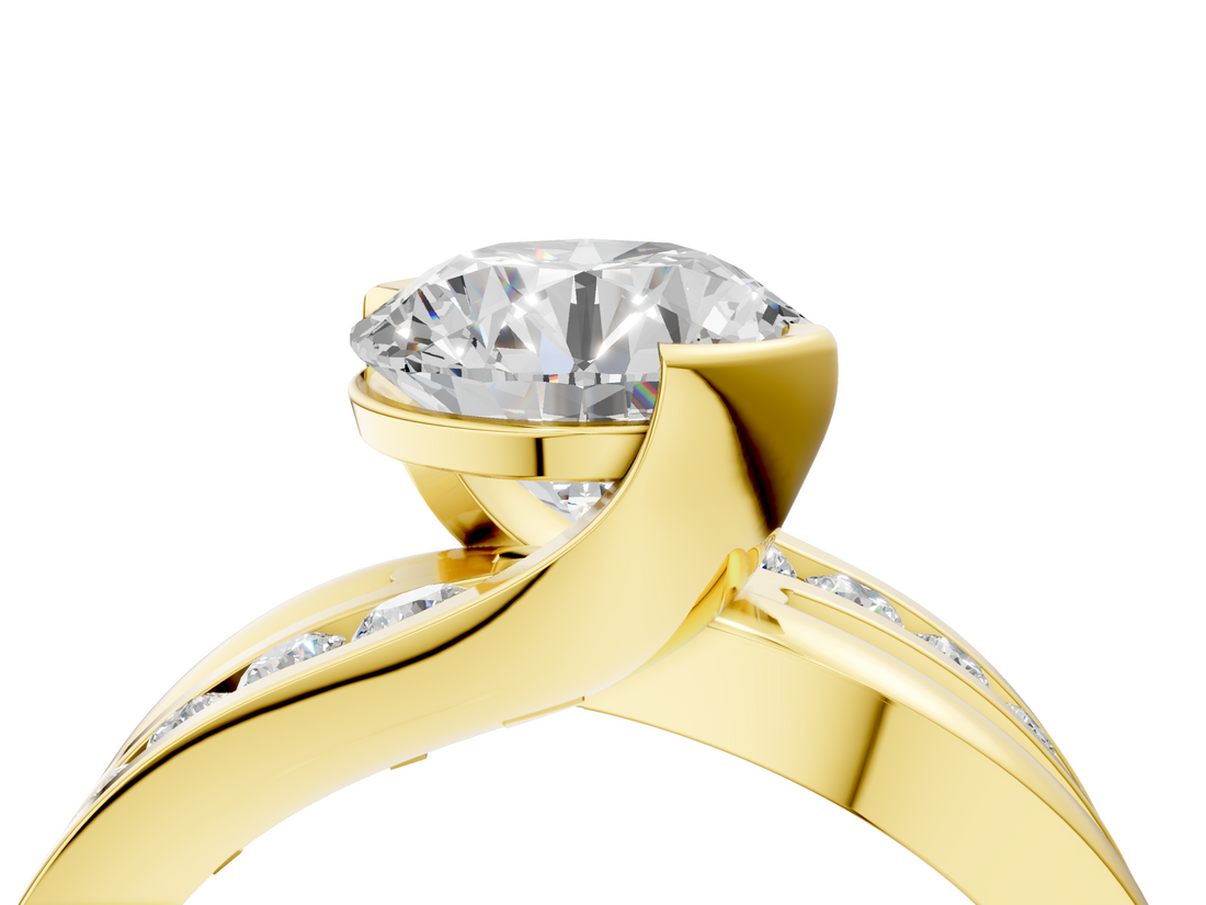 Yellow gold Round Solitaire Channel-Set Split Shank Ring with Tension Prong Setting_23