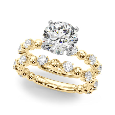 Yellow gold Round Solitaire Diamond Bezel-Set Eternity Band with Prong Setting 1