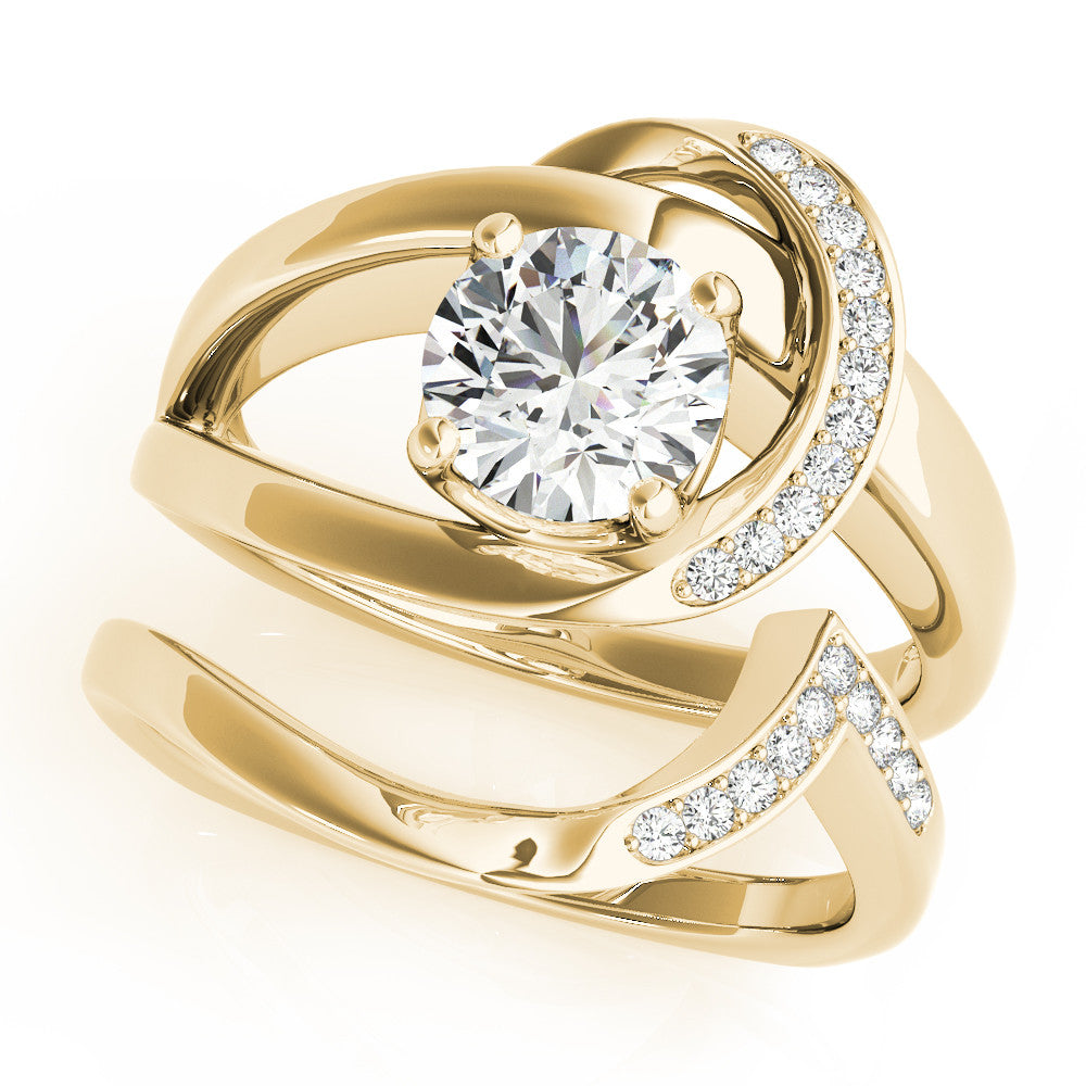 Yellow gold Round Solitaire Diamond Crossover Band with Four-Prong Setting 1