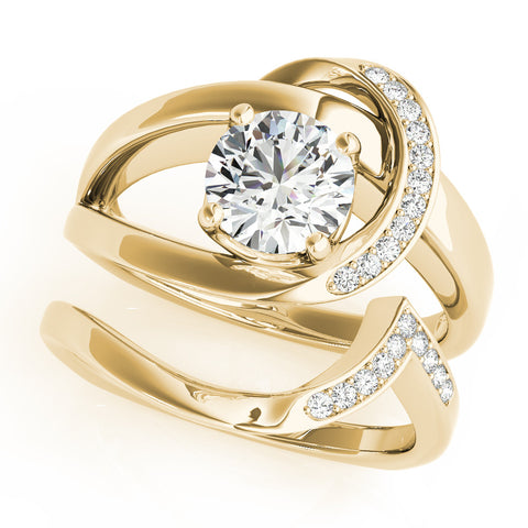 Yellow gold Round Solitaire Diamond Crossover Band with Four-Prong Setting 1