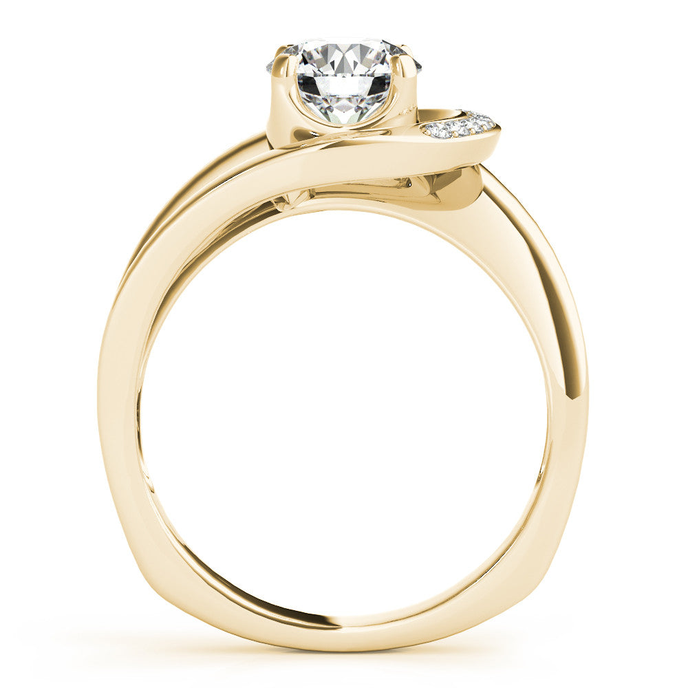 Yellow gold Round Solitaire Diamond Crossover Band with Four-Prong Setting 2