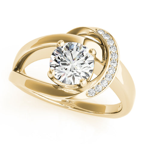 Yellow gold Round Solitaire Diamond Crossover Band with Four-Prong Setting
