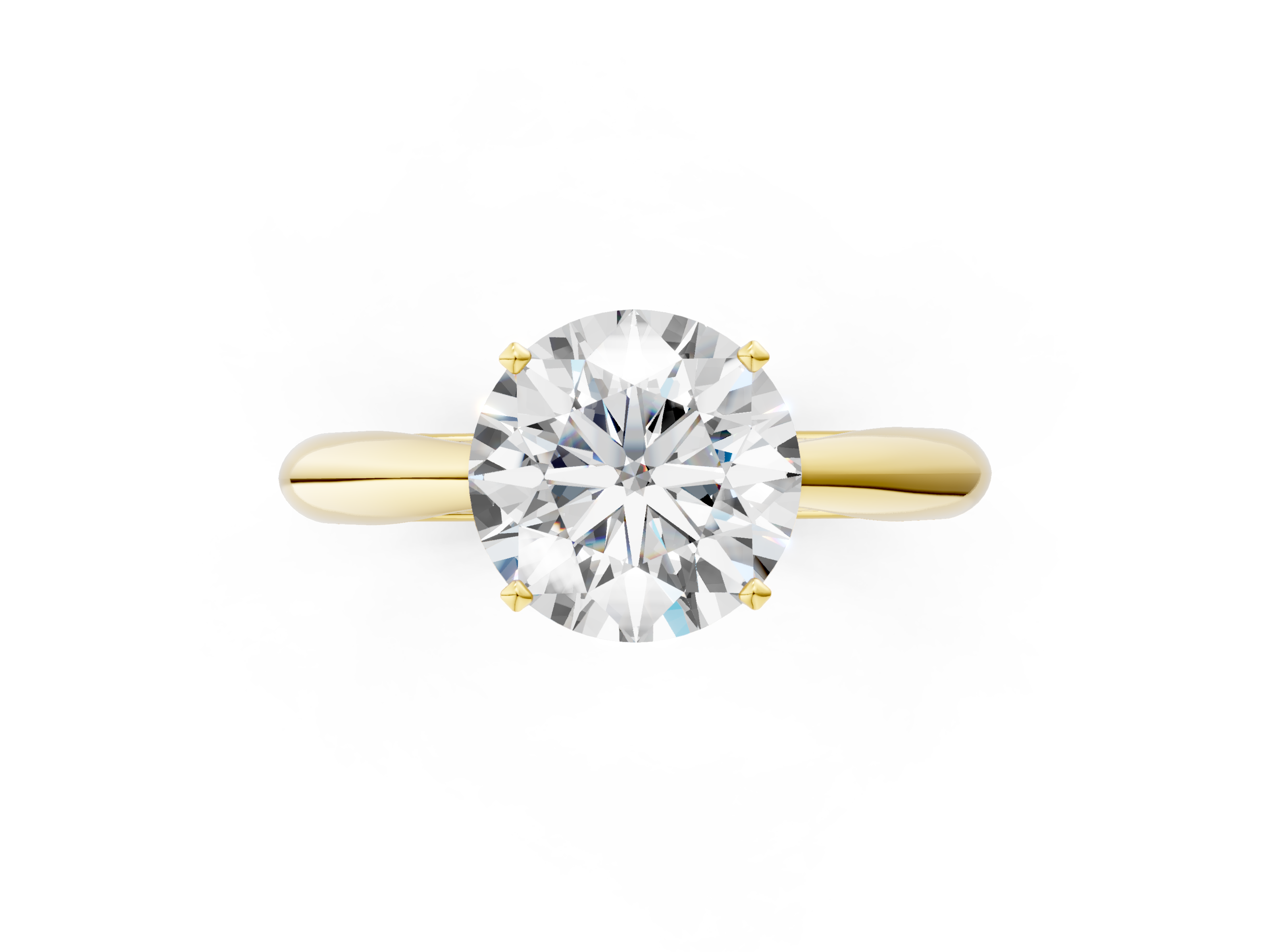 Yellow gold Round Solitaire Diamond Engagement Ring with Cathedral Setting and Four-Prong Mount on a Classic Band_209