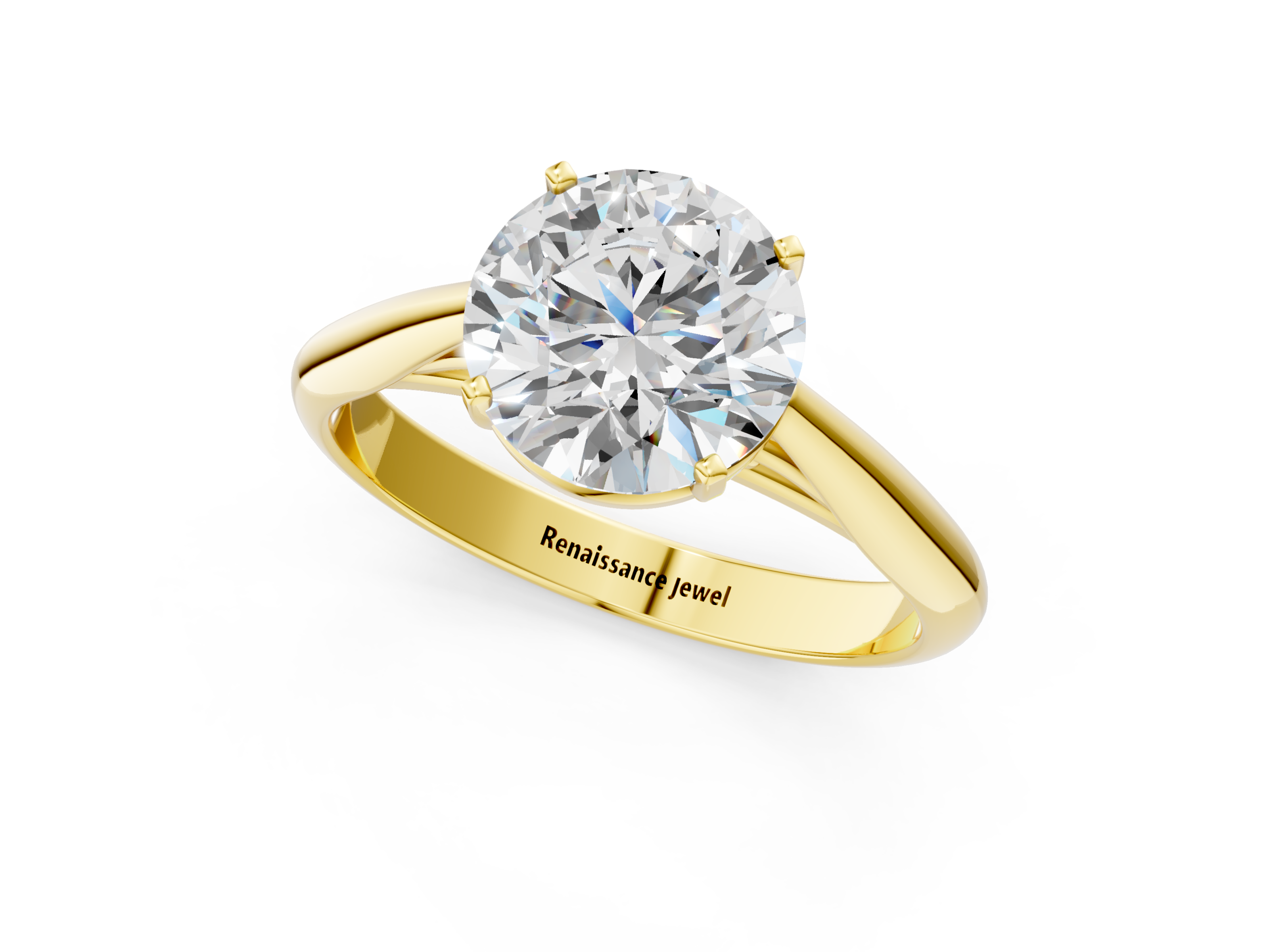 Yellow gold Round Solitaire Diamond Engagement Ring with Cathedral Setting and Four-Prong Mount on a Classic Band_210