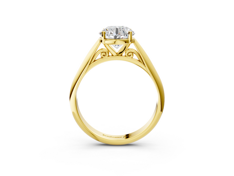 Yellow gold Round Solitaire Diamond Engagement Ring with Cathedral Setting and Four-Prong Mount on a Classic Band_212
