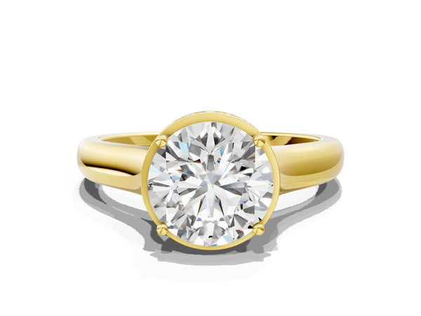 Yellow gold Round Solitaire Diamond Engagement Ring with Four-Prong Setting and Tapered Band