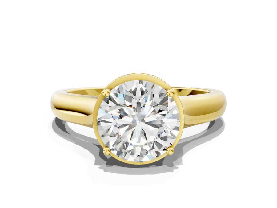 Yellow gold Round Solitaire Diamond Engagement Ring with Four-Prong Setting and Tapered Band