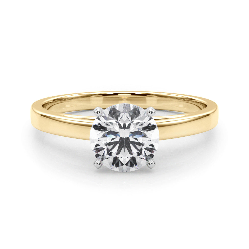 Yellow gold Round Solitaire Diamond Engagement Ring with Four-Prong Setting on a Classic Band 1