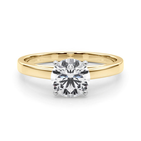 Yellow gold Round Solitaire Diamond Engagement Ring with Four-Prong Setting on a Classic Band 1