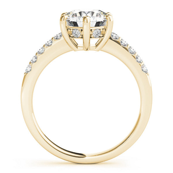 Yellow gold Round Solitaire Diamond Engagement Ring with Pavé Band and Six-Prong Setting 1