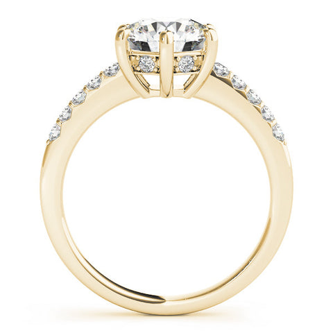 Yellow gold Round Solitaire Diamond Engagement Ring with Pavé Band and Six-Prong Setting 1