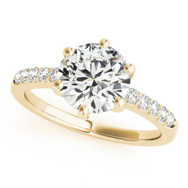 Yellow gold Round Solitaire Diamond Engagement Ring with Pavé Band and Six-Prong Setting 2