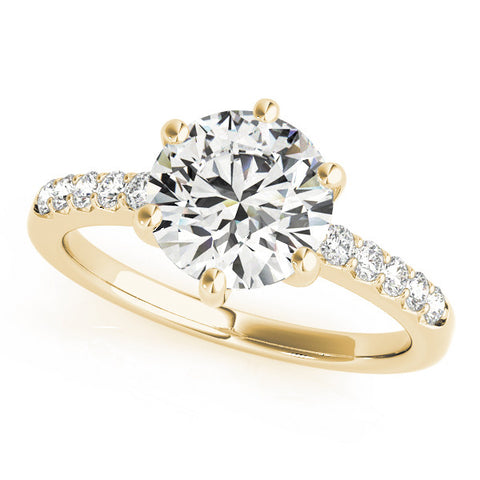 Yellow gold Round Solitaire Diamond Engagement Ring with Pavé Band and Six-Prong Setting 2