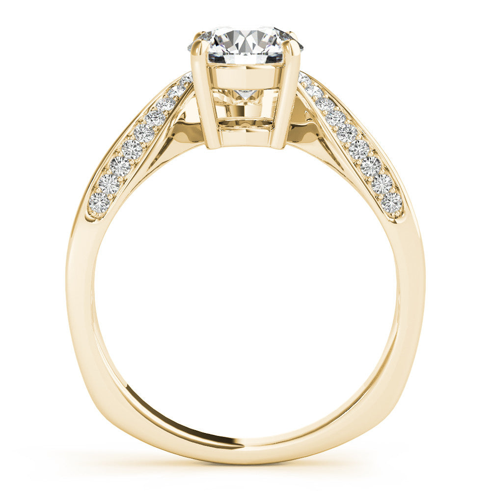 Yellow gold Round Solitaire Diamond Engagement Ring with Pave Band and Four-Prong Setting 2