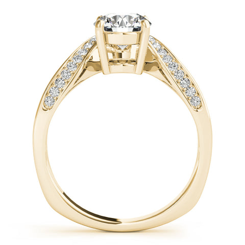 Yellow gold Round Solitaire Diamond Engagement Ring with Pave Band and Four-Prong Setting 2